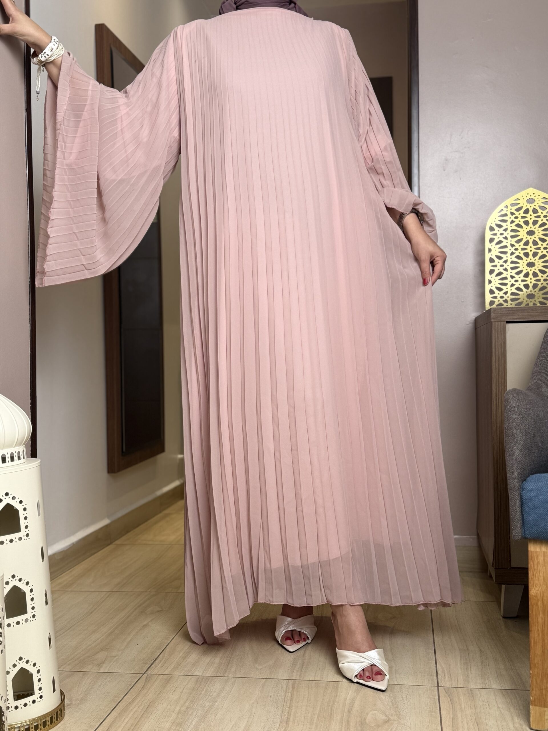 ABAYA ROBE PLISSÉ ROSE poudré