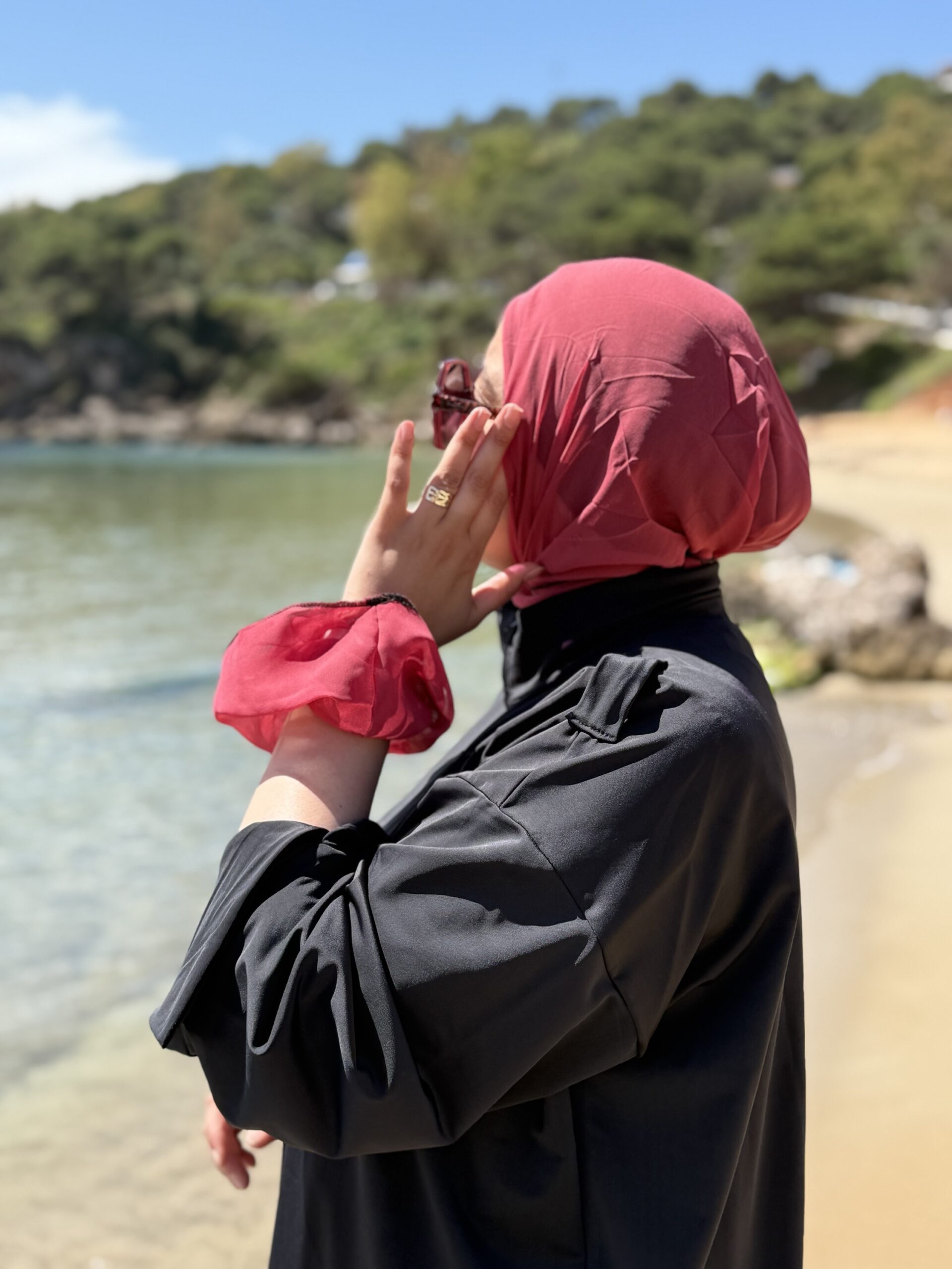 Alternative view of Turban uni cerise