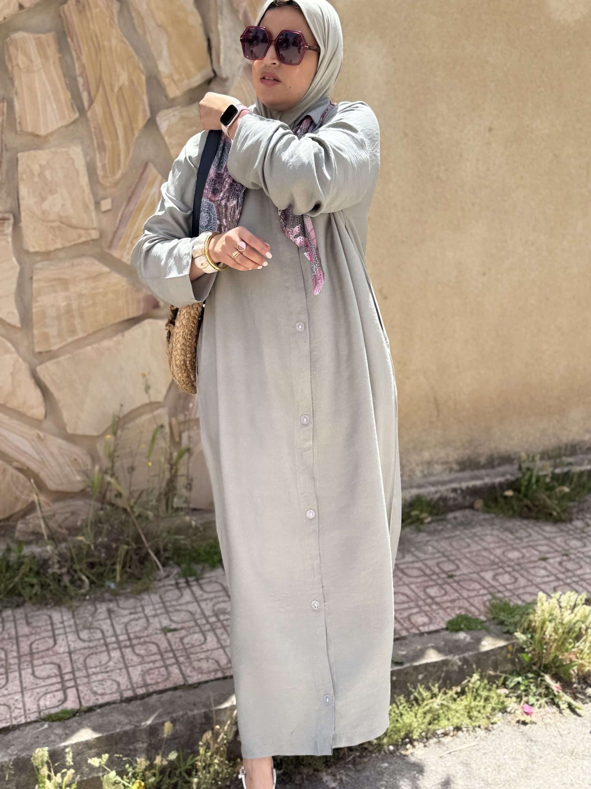 Robe en lin Vert d’eau avec écharpe – Image 6