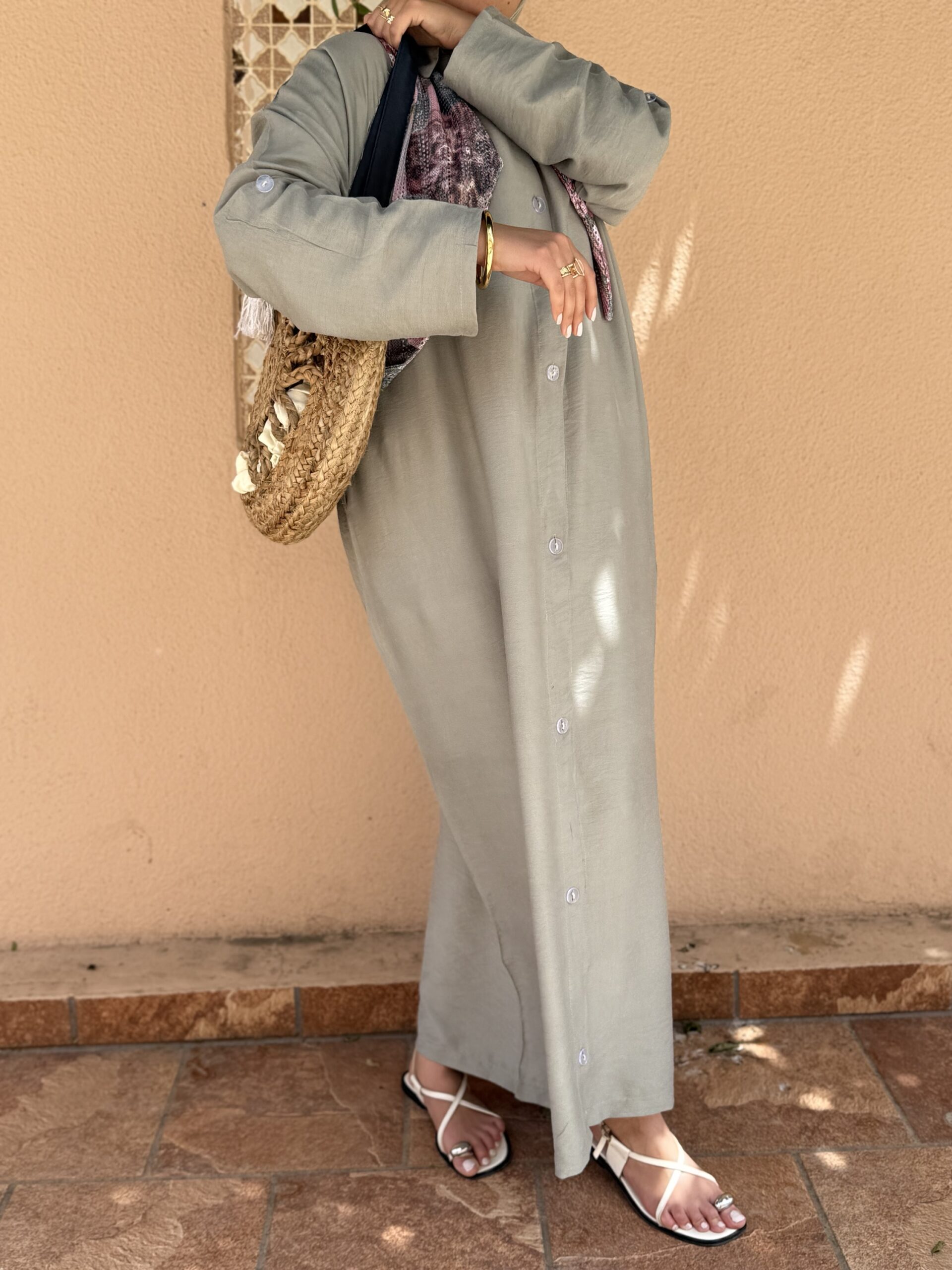 Robe en lin Vert d’eau avec écharpe – Image 4