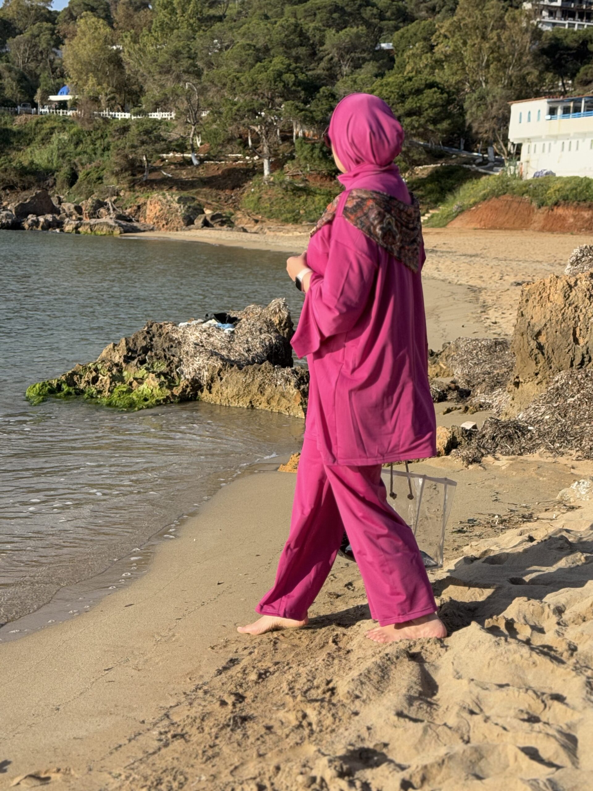 Burkini carré basic Rose fushia