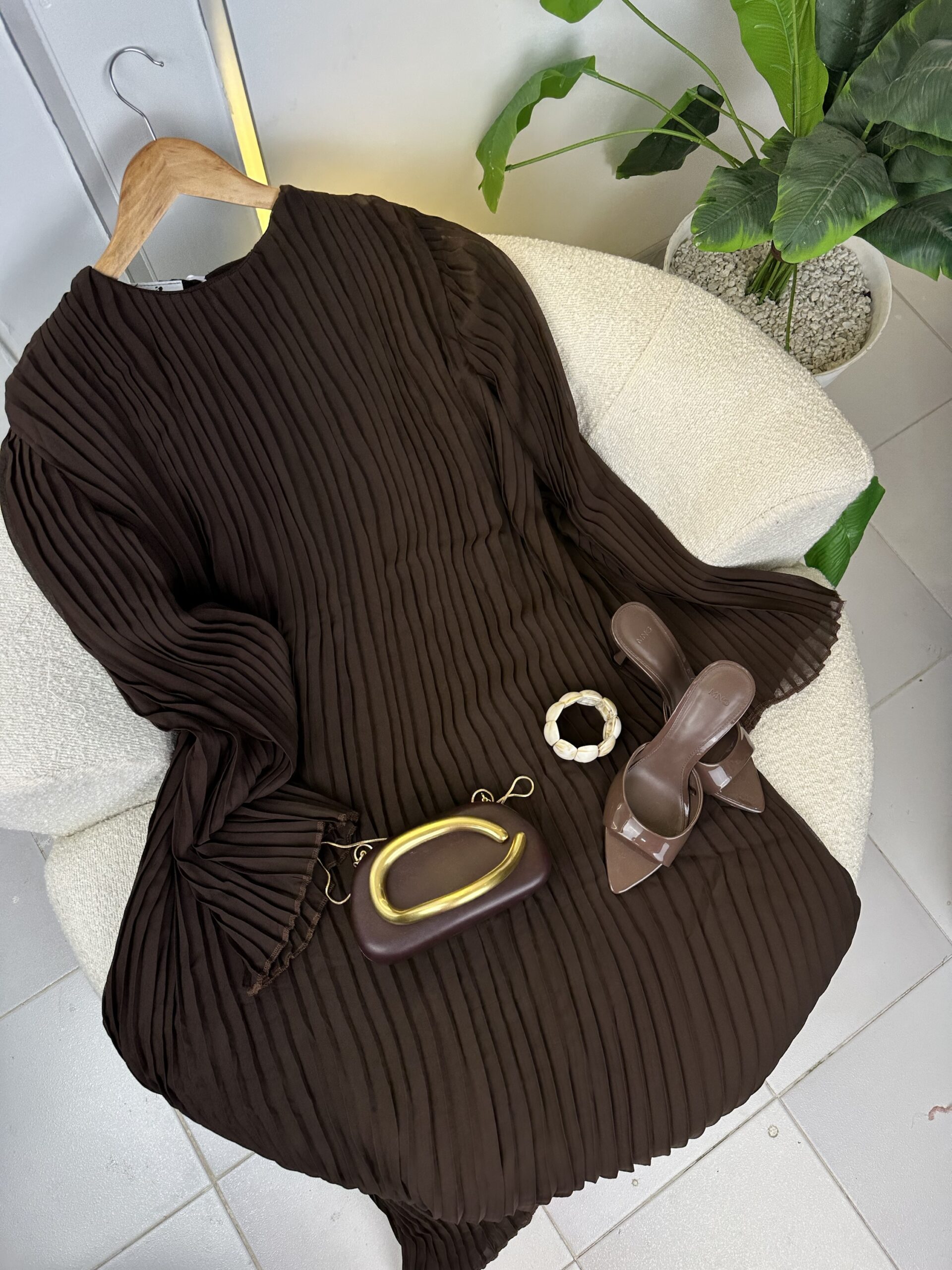 Robe plissé marron