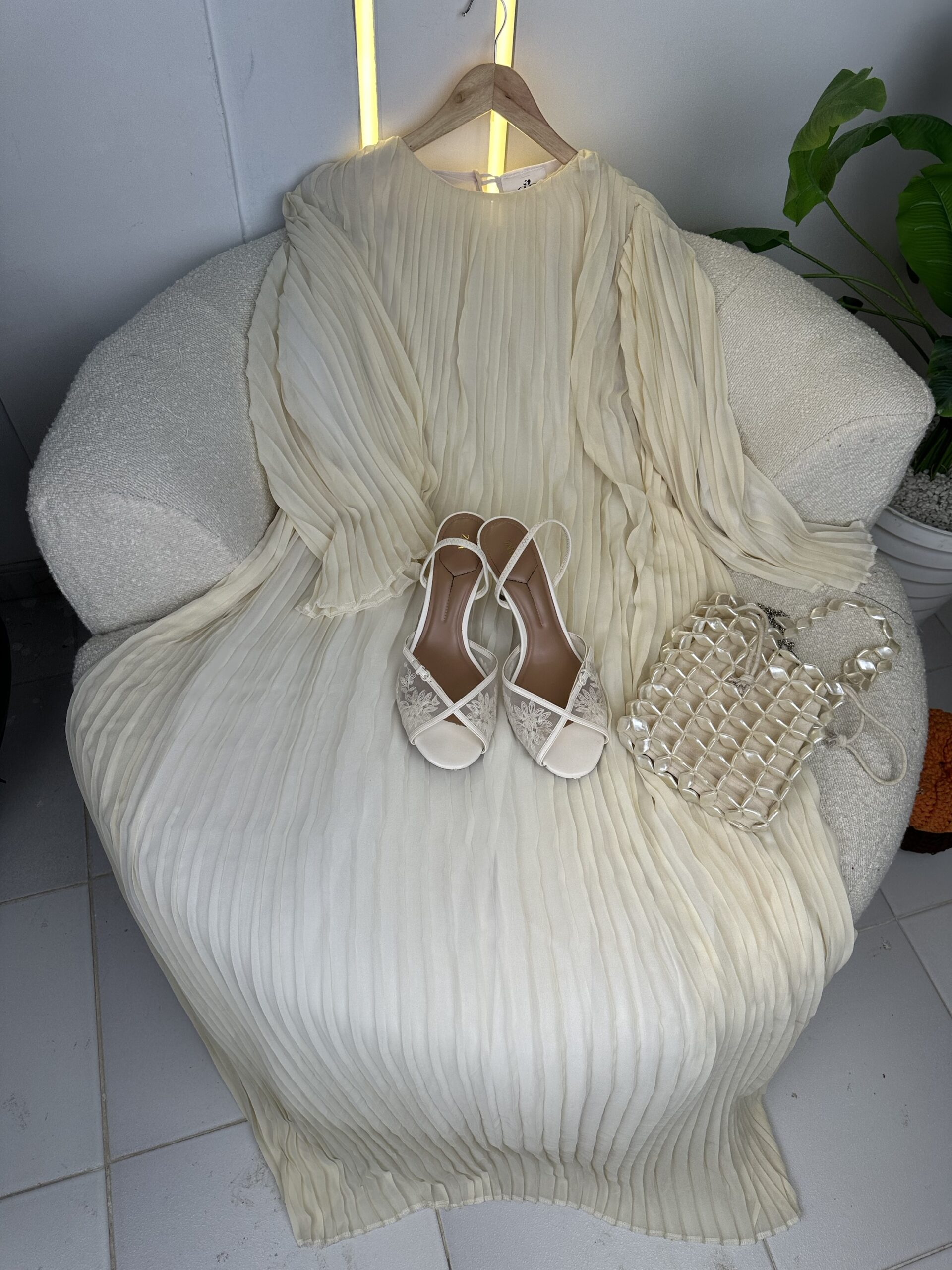 Robe plissé Blanc cassé