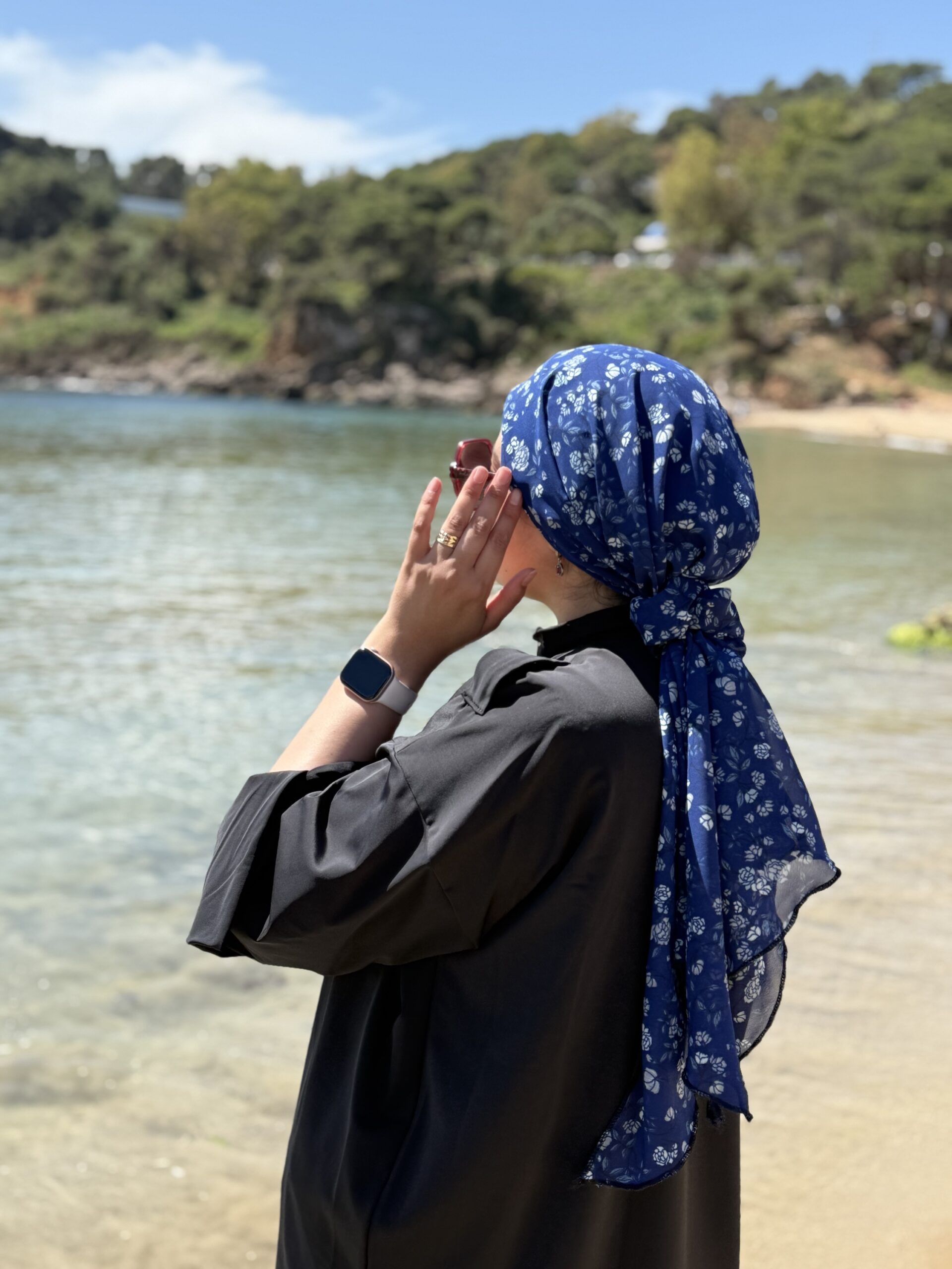 Turban à fleur bleu roi